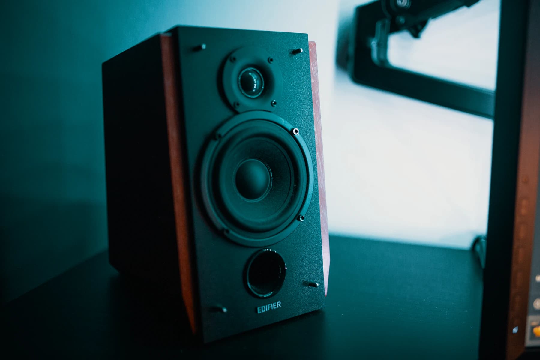 A compact speaker in a home interior